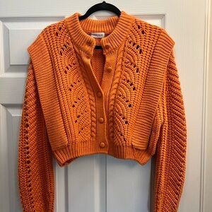 Orange Knit Cardigan Sweater
